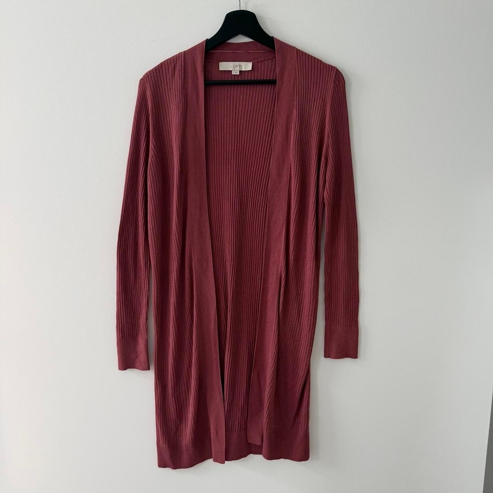 Loft Ribbed Knit Cardigan Womens S Burgundy Red Light